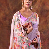 Light Mauve Floral Embroidered Tissue Silk Saree