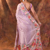Light Mauve Floral Embroidered Tissue Silk Saree