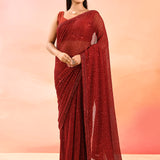 Scarlet Red Metallic Shimmer Net Saree With All Over Sequins