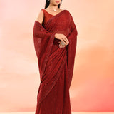 Scarlet Red Metallic Shimmer Net Saree With All Over Sequins