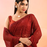 Scarlet Red Metallic Shimmer Net Saree With All Over Sequins