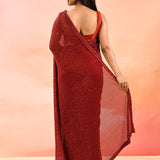 Scarlet Red Metallic Shimmer Net Saree With All Over Sequins
