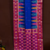 Royal Blue & Pink Banarasi Silk Saree With Patan Patola Double Ikat Weave & Gold Zari Border