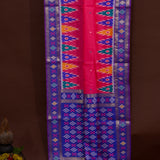 Pink & Blue Banarasi Silk Saree With Patan Patola Double Ikat Weave