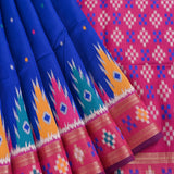 Royal Blue & Pink Banarasi Silk Saree With Patan Patola Double Ikat Weave & Gold Zari Border