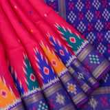 Pink & Blue Banarasi Silk Saree With Patan Patola Double Ikat Weave
