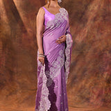 Bright Purple Floral Embroidered Silk Blend Saree