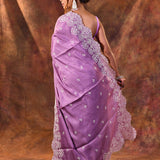 Bright Purple Floral Embroidered Silk Blend Saree