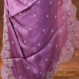 Bright Purple Floral Embroidered Silk Blend Saree