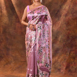 Pastel Soft Purple Floral Tissue Silk Saree
