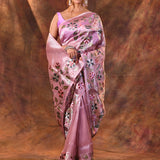 Pastel Soft Purple Floral Tissue Silk Saree