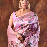 Pastel Soft Purple Floral Tissue Silk Saree