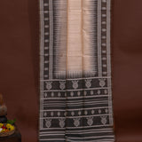 Beige & Black Banarasi Tussar Silk Saree With Ikat Weave Pallu & Contrast Border