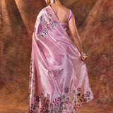 Pastel Soft Purple Floral Tissue Silk Saree
