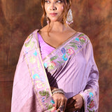Lavender Purple Embroidered Tussar Saree