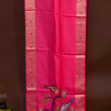 Hot Pink Banarasi Silk Saree With Shikargah Weave Pallu & Copper Zari Border