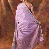 Lavender Purple Embroidered Tussar Saree