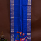 Royal Blue Banarasi Silk Saree With Shikargah Weave Pallu & Silver Zari Border