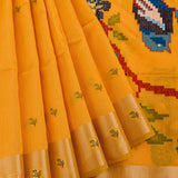 Yellow Banarasi Silk Saree With Shikargah Weave Pallu & Gold Zari Border