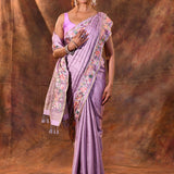 Lilac Purple Embroidered Tussar Saree