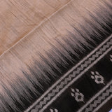 Beige & Black Banarasi Tussar Silk Saree With Ikat Weave Pallu & Contrast Border