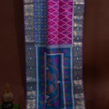 Vibrant Purple And Blue Banarasi Silk Saree With Patan Patola Ikat Design