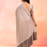 Beige With Ribbed Pleats With Embroidery Waist Belt Velvet Designer Saree