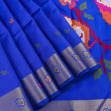 Royal Blue Banarasi Silk Saree With Shikargah Weave Pallu & Silver Zari Border