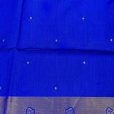Royal Blue Banarasi Silk Saree With Shikargah Weave Pallu & Silver Zari Border