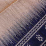 Beige And Navy Blue Ikat Woven Pure Tussar Silk Banarasi Saree With Contrast Border