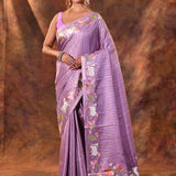 Lavender Purple Floral Tissue Silk Saree