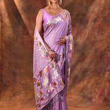 Lavender Purple Floral Tissue Silk Saree