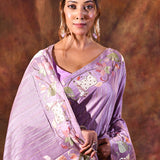 Lavender Purple Floral Tissue Silk Saree