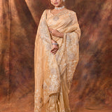 Sand Beige Floral Tissue Organza Saree