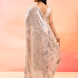 Soft Peach Embroidered Sequin Net Saree With Floral Blouse