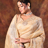 Sand Beige Floral Tissue Organza Saree