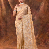Sand Beige Floral Tissue Organza Saree