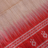 Beige & Red Banarasi Tussar Silk Saree With Ikat Weave Pallu & Contrast Border