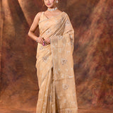 Soft Beige Floral Tissue Organza Saree
