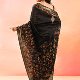 Midnight Black With Multicolour Floral And Birds Woven Pallu Kani Silk Saree