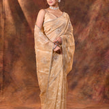 Soft Beige Floral Tissue Organza Saree