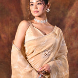 Soft Beige Floral Tissue Organza Saree