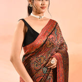 Rust Orange With Artistic Paisley Weave Kani Silk Saree