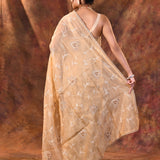 Soft Beige Floral Tissue Organza Saree