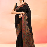 Black With Heritage Temple And Elephant Weave Kani Silk Saree