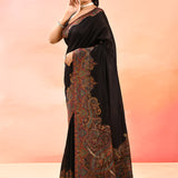 Black With Heritage Temple And Elephant Weave Kani Silk Saree