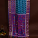 Teal & Purple Banarasi Silk Saree With Patan Patola Double Ikat Weave & Gold Zari Border
