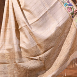 Creamish White Embroidered Tussar Saree