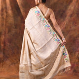 Creamish White Embroidered Tussar Saree