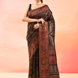 Black Kani Silk Saree With Ornamental Paisley Border